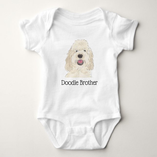 Body Para Bebê Cachorro Doodle Dourado Branco Personalizado (Frente)