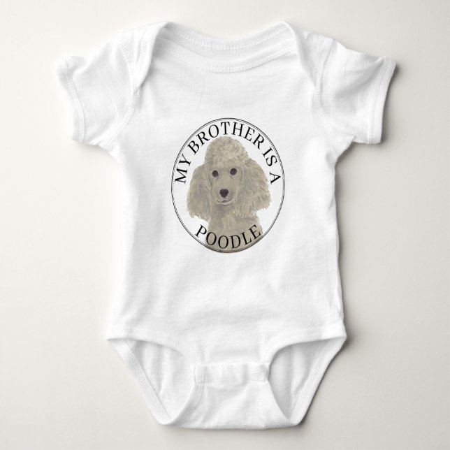 Body Para Bebê Cachorro Poodle Cinza Prata (Frente)