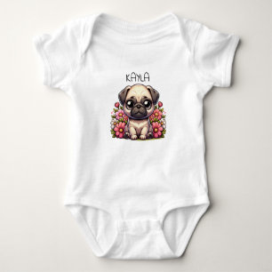 Body Para Bebê Cachorro Pug Bonito Personalizado