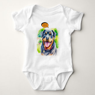 Body Para Bebê Cachorro Rottweiler Alegre em Aquarela