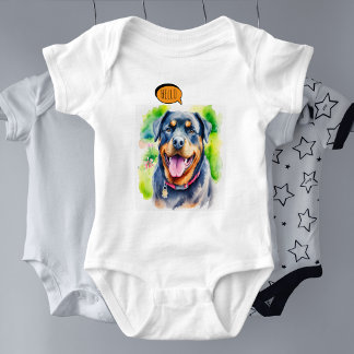 Body Para Bebê Cachorro Rottweiler Alegre em Aquarela