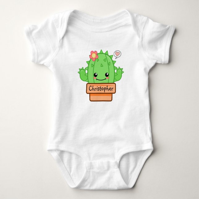 Body Para Bebê Cacto Kawaii Personalizado   (Frente)