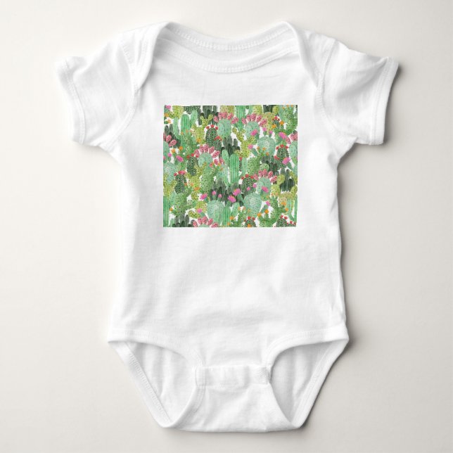 Body Para Bebê Cacto Pintado à Mão: Verde Deserto (Frente)