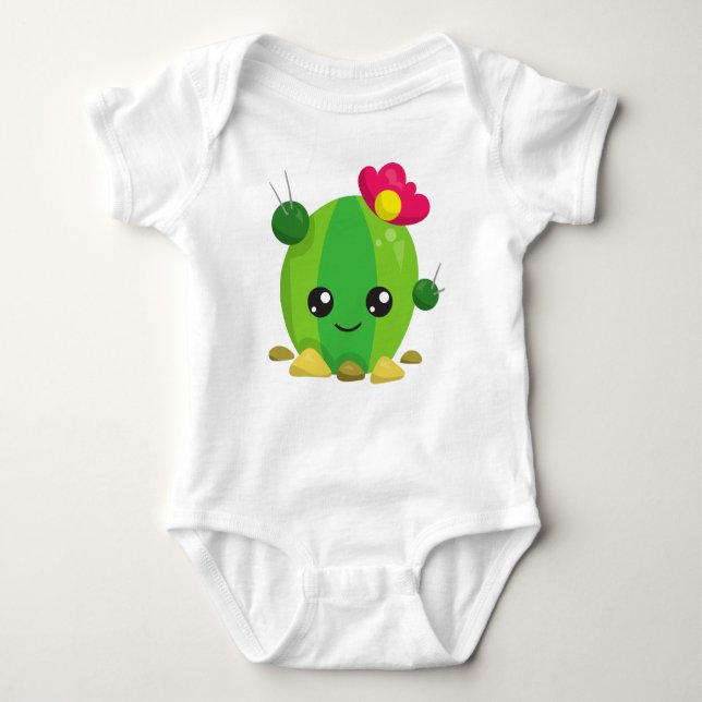 Body Para Bebê Cactus Bonitos, Kawaii Cactus, Cactus Verde, Flore (Frente)