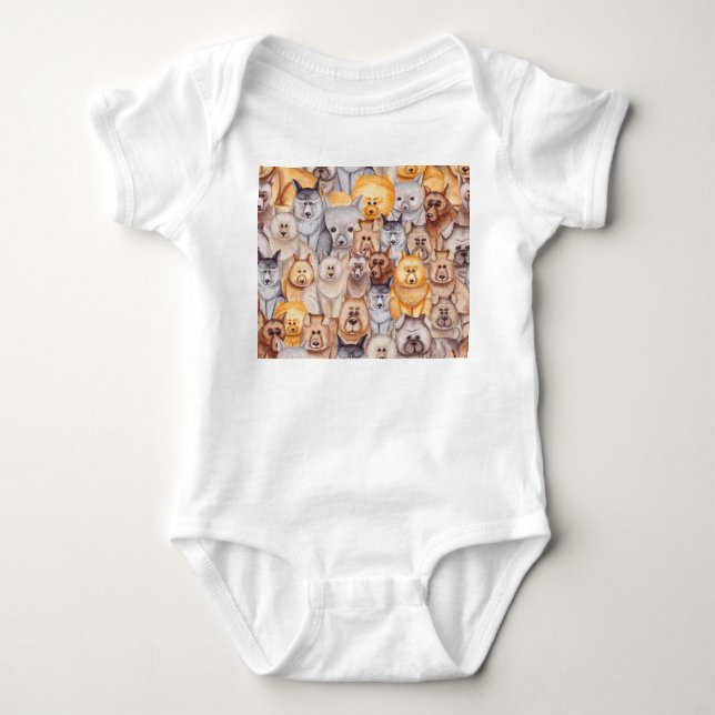 Body Para Bebê Cães Aquarelas: Brincadeira Sem Olho (Frente)