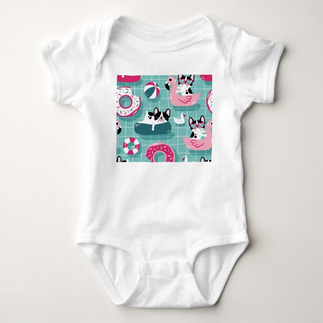 Body Para Bebê Cães com flutuação de piscina, padrão de colheita. (Frente)
