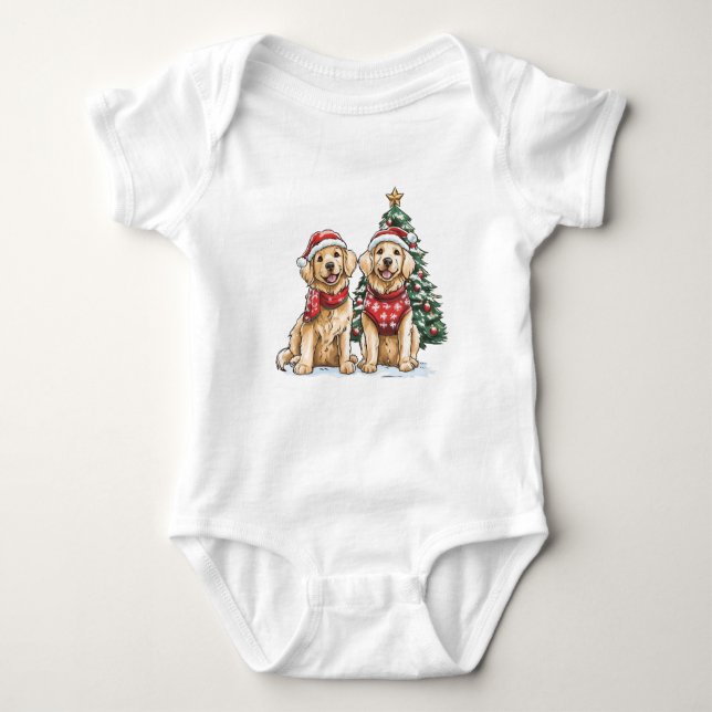 Body Para Bebê Cães de varejo de Ouro de Natal (Frente)