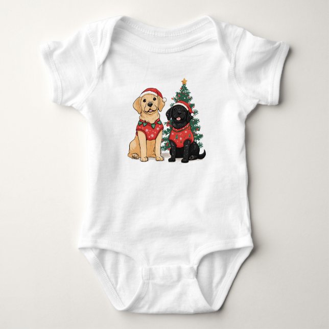 Body Para Bebê Cães Labrador Retriever de Natal (Frente)