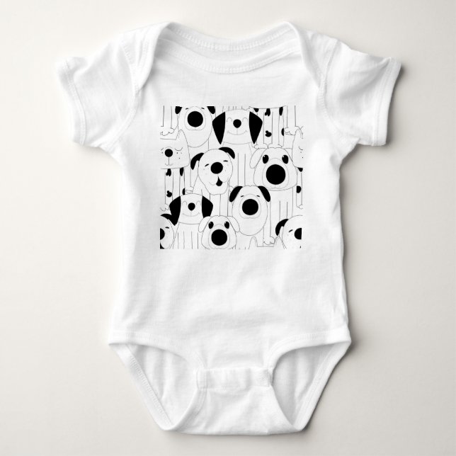 Body Para Bebê Cães lindos: desenho animado branco e preto. (Frente)