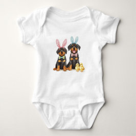 Body Para Bebê Cães Rottweiler de Páscoa com Orelhas de Coelho