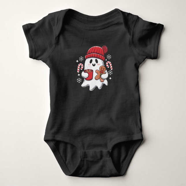 Body Para Bebê Café com Fantasma Fofo de Natal Café de Natal com  (Frente)
