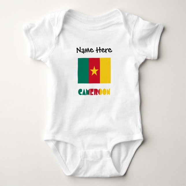Body Para Bebê Camarões e Bandeira Camaronesa com Seu Nome (Frente)
