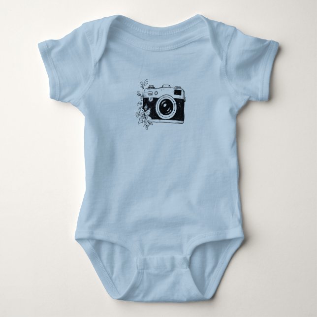 Body Para Bebê Câmera Vintage – Desenho Floral (Frente)