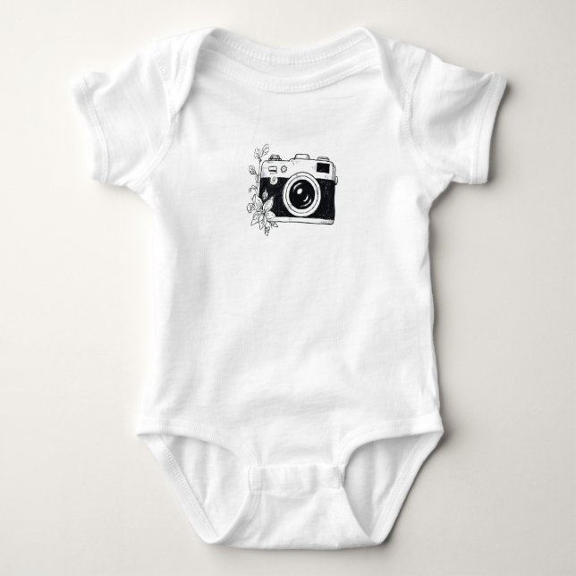 Body Para Bebê Câmera Vintage – Desenho Floral (Frente)