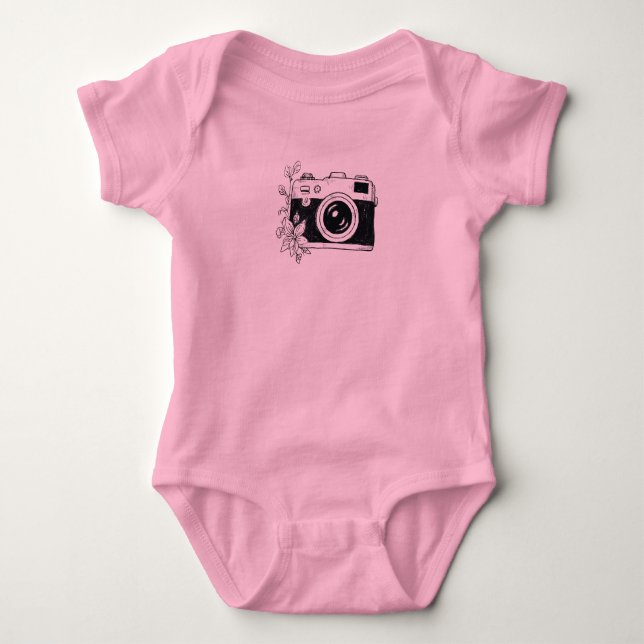 Body Para Bebê Câmera Vintage – Desenho Floral (Frente)