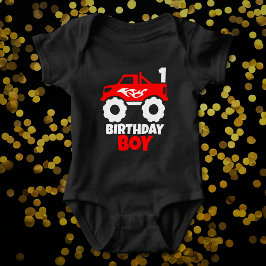 Body Para Bebê Caminhão do Monstro Vermelho Birthday Boy com Pret