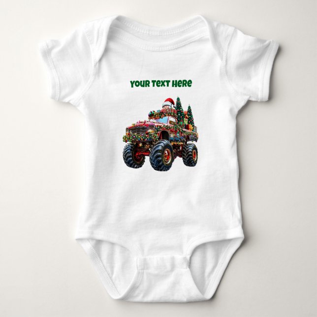 Body Para Bebê Caminhão Monstro de Natal – Bodysuit de Bebê Editá (Frente)