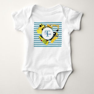 Body Para Bebê Caminhões de Construção Blue Stripes Monograma