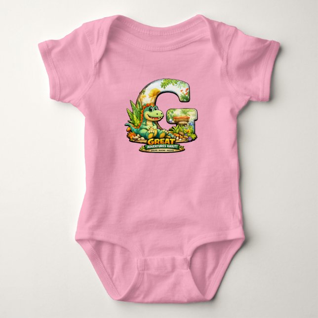 Body Para Bebê Camisola de Bebê "G" Alphabet Dino 👶✨ (Frente)