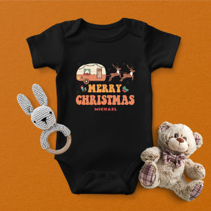 Body Para Bebê Camping Merry Christmas Reindeer Nome Personalizad