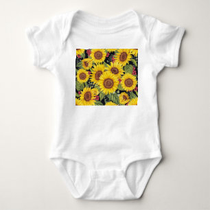 Body Para Bebê Campo de girassóis: fundo preto de aquarela