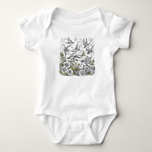 Body Para Bebê Campo moderno pintado à mão de flores silvestres e