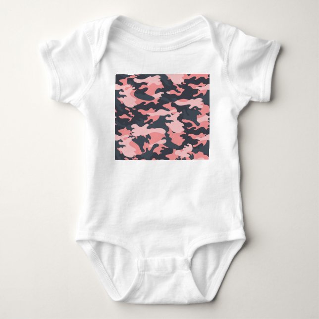 Body Para Bebê Camuflagem Rosa: Padrão Clássico Vintage (Frente)