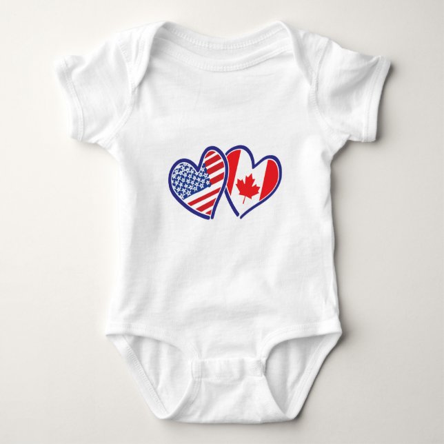 Body Para Bebê Canadense e corações da bandeira de América (Frente)