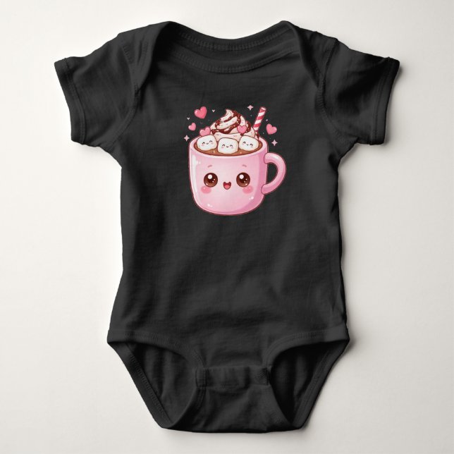 Body Para Bebê Caneca de Chocolate Quente Kawaii Fofa com Marshma (Frente)