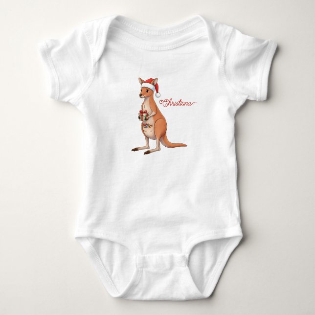 Body Para Bebê Canguru Personalizado Com Chapéu de Papai Noel Fér (Frente)