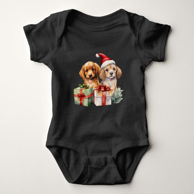 Body Para Bebê Caninos De Natal Com Presentes (Frente)