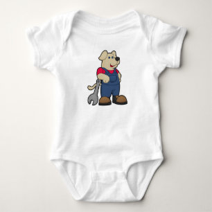 Body Para Bebê Cão como mecânico com chave inglesa