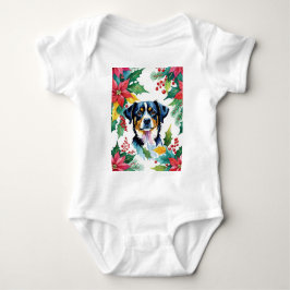 Body Para Bebê Cão De Natal Adorável Com Poinsettias