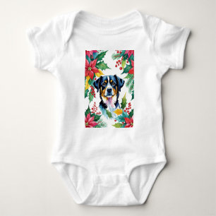 Body Para Bebê Cão De Natal Adorável Com Poinsettias