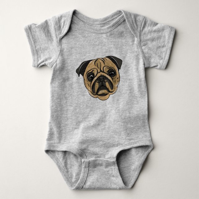 Body Para Bebê cão do pug (Frente)