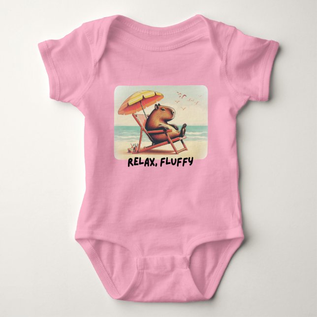 Body Para Bebê Capybara at beach says: Relax, Fluffy (Frente)