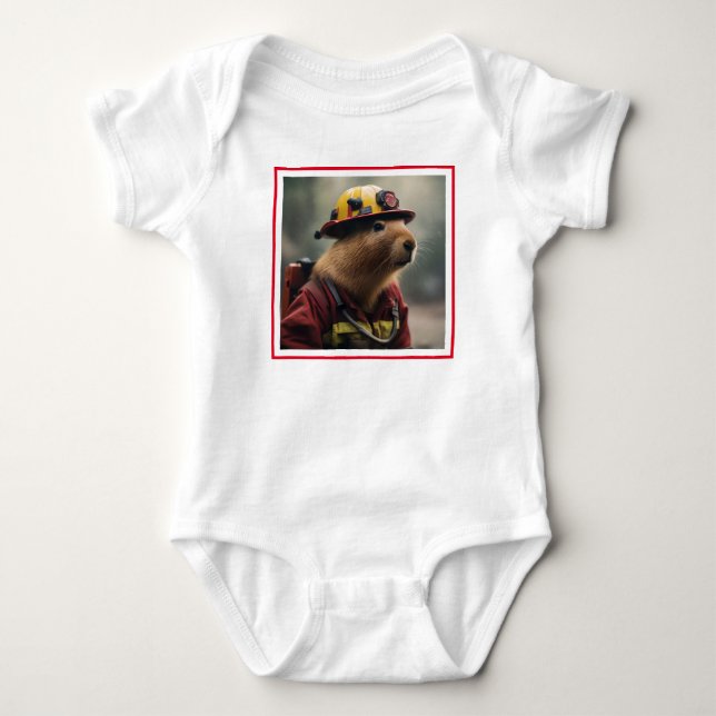 Body Para Bebê "Capybara para o resgate: Bombeiro Extraordinair (Frente)