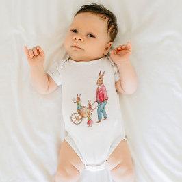 Body Para Bebê Carrinho de Ovos Decorativo da Família de Coelhos