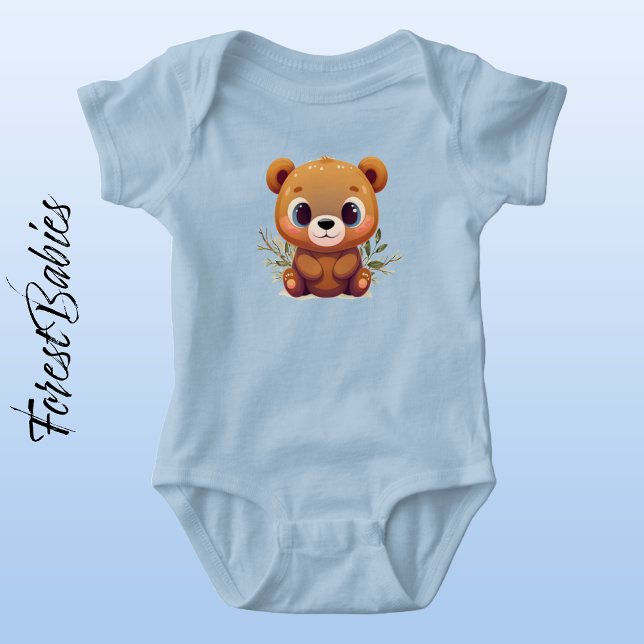 Body Para Bebê Carrinho-do-mato-gafanhoto-branco 🧸 (Teddy Bear 🐻 Cute ForestBabies Whimsical Baby Woodland Animal Baby Bodysuit - Front)