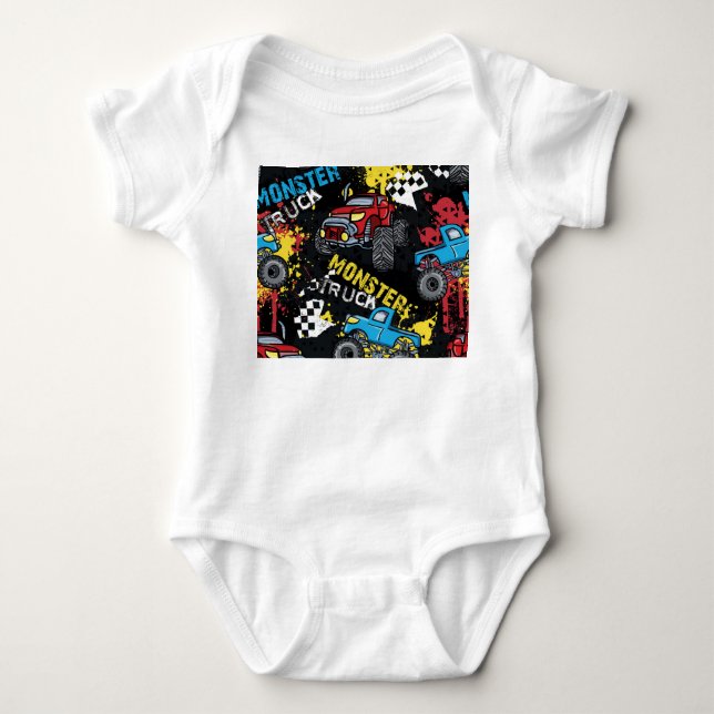 Body Para Bebê Carro Monstro: Padrão Abstrato Infantil (Frente)