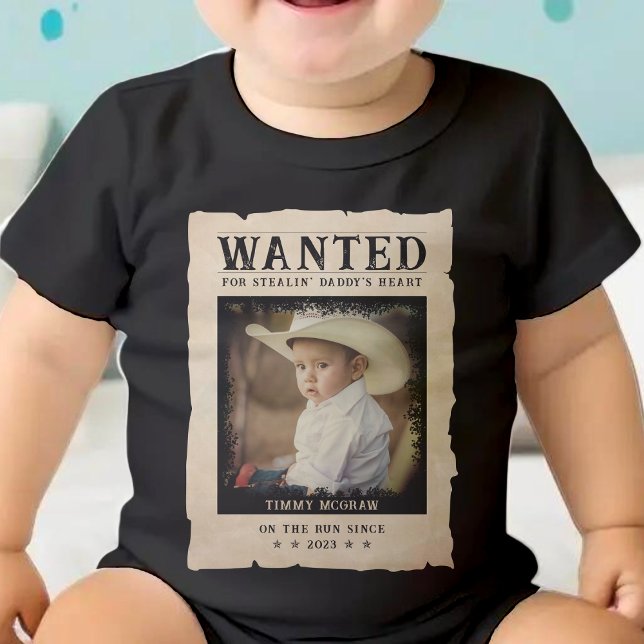 Body Para Bebê Cartaz de Procurado de Foto Antiga Engraçado Dia d (Vintage Photo Wanted Poster Funny Father's Day Baby Bodysuit
)