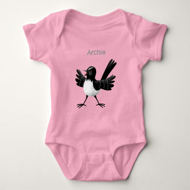 Body Para Bebê Cartoon australiano Willie Wagtail personalizado (Frente)