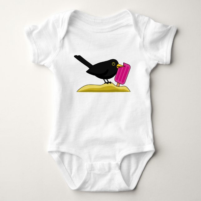 Body Para Bebê Cartoon Blackbird Comendo Um Sorvete (Frente)