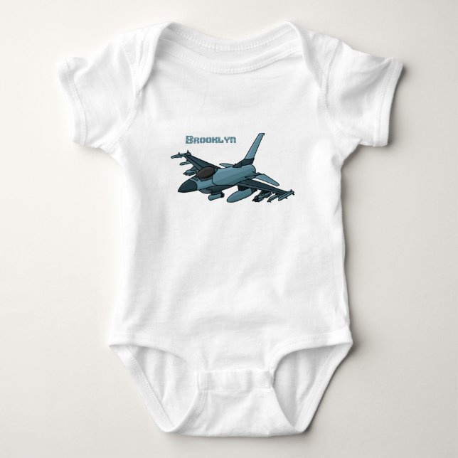 Body Para Bebê Cartoon de avião de combate militar (Frente)