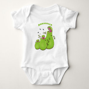 Body Para Bebê Cartoon de plantas carnívoras verdes e engraçadas