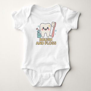 Body Para Bebê Cartoon dos dentes-cegos - Higiene dental do pince