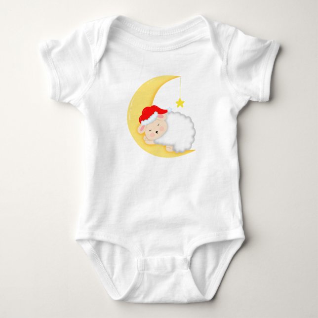 Body Para Bebê Cartoon pequenas ovelhas dormem no Natal da Lua (Frente)