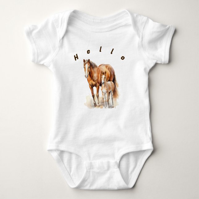 Body Para Bebê Casa Farmária Personalizada Mamãe e Cavalos Bebês. (Frente)