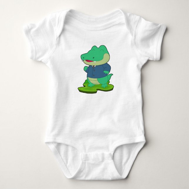 Body Para Bebê Casaco de Noivo de Crocodilo Casamento (Frente)