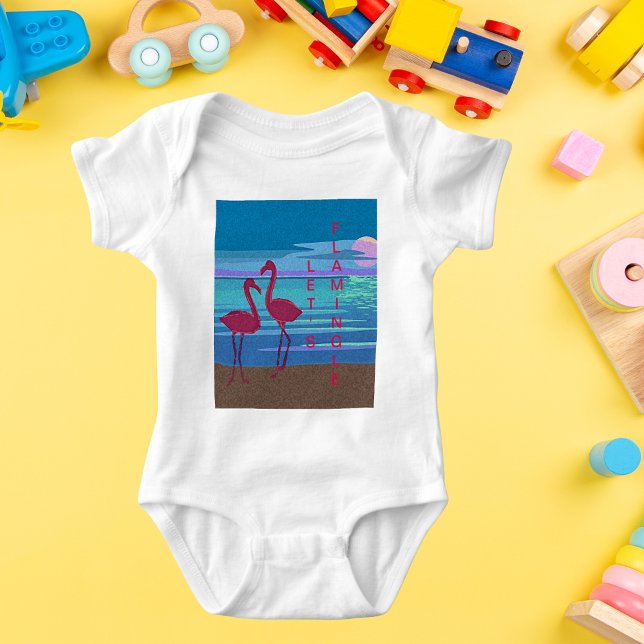 Body Para Bebê Casal Flamingo Rosa Sunset Baby Jersey BodPROCESSO (Pink Flamingo Couple Sunset Baby Jersey Bodysuit)
